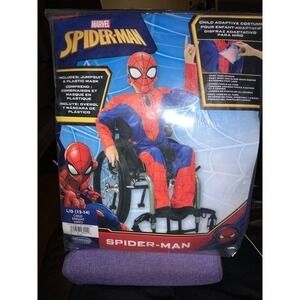 Halloween NEW Marvel Spiderman Adaptive Costume Sz L (12-14) Jumpsuit &‎ Mask